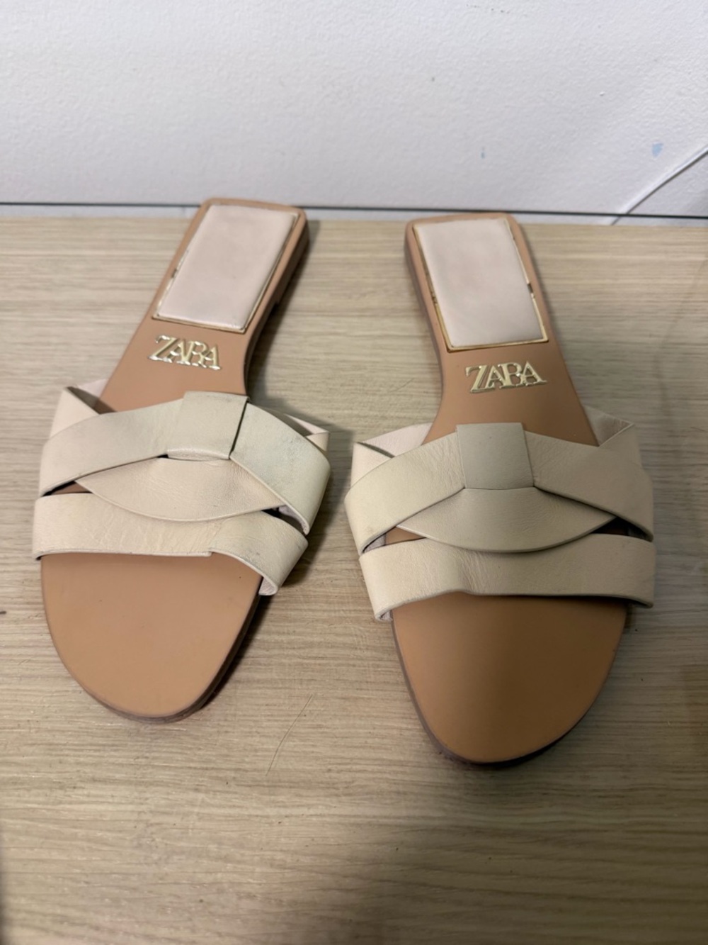 ZARA Beige Leather Slide Mules